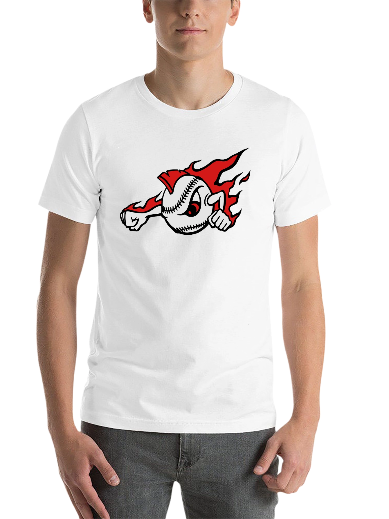 Fiery Baseball Cartoon Graphic T-Shirt