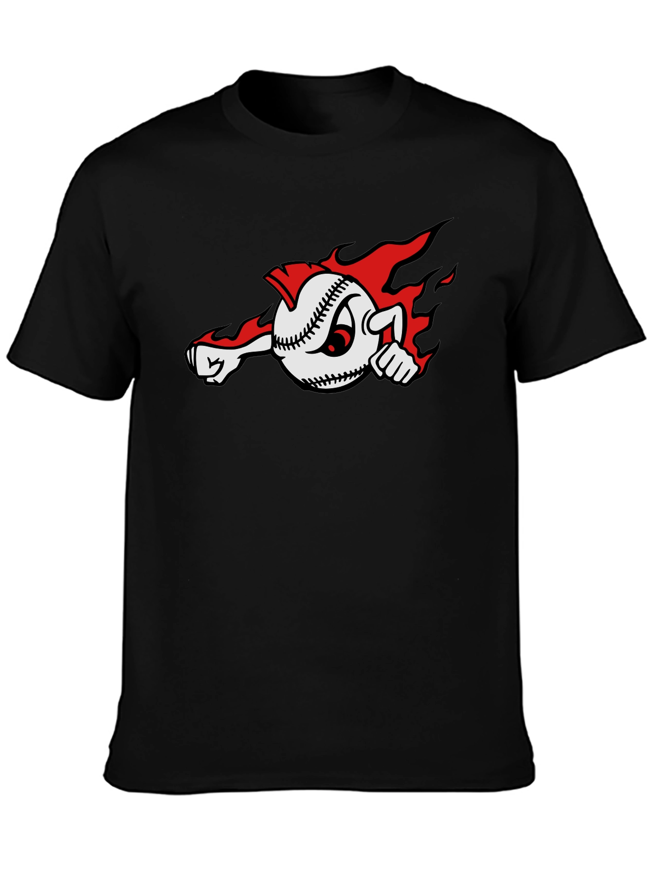 Fiery Baseball Cartoon Graphic T-Shirt
