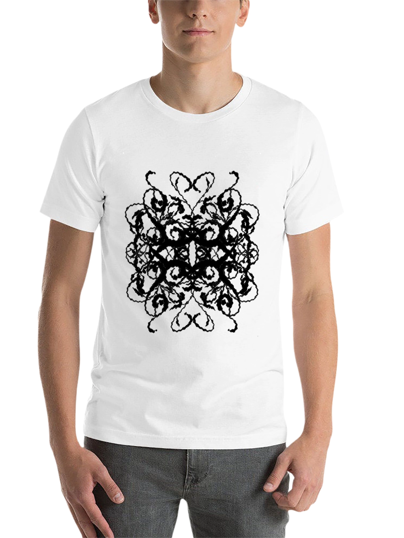 Mens Black Patterned T-Shirt - Casual Style