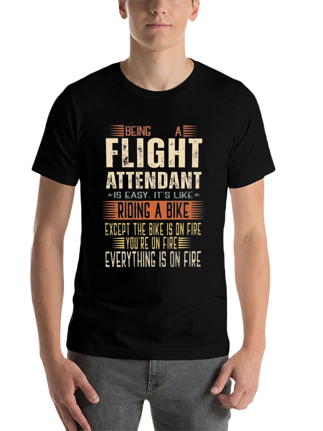 Flight Attendant T-Shirt - Riding a Bike on Fire!