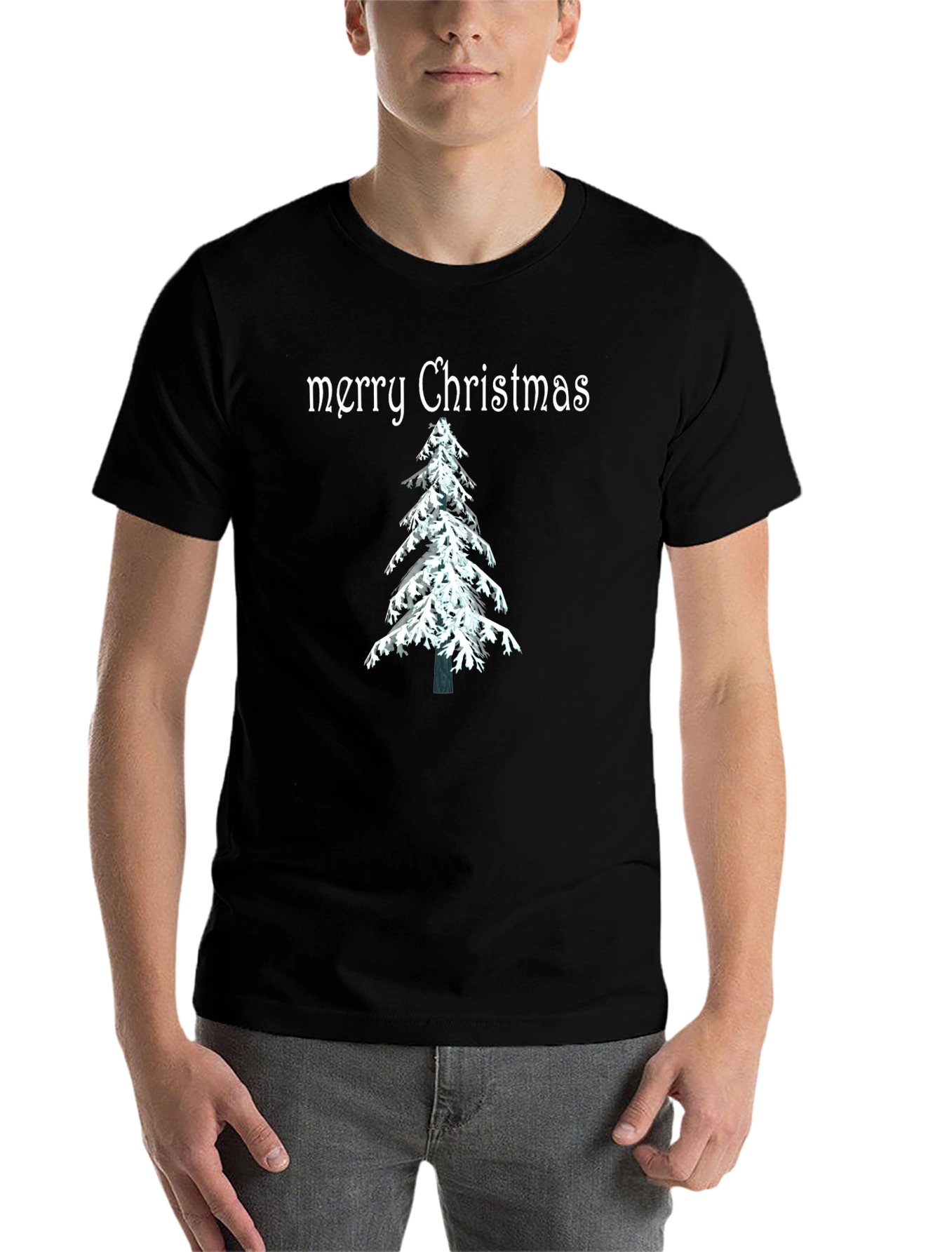 Merry Christmas Tree Graphic Tee - Holiday Festive Shirt