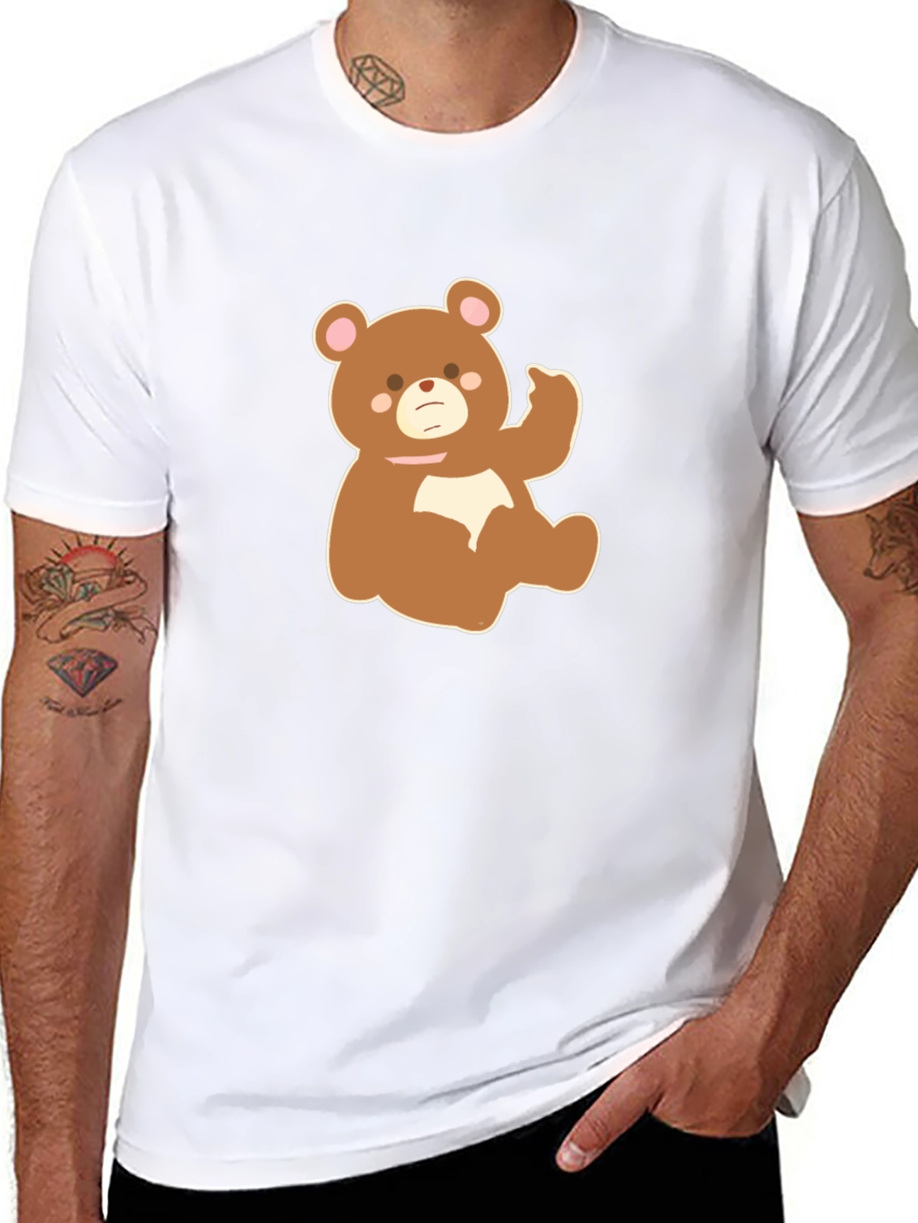 Cute Cartoon Bear Graphic Tee - Black