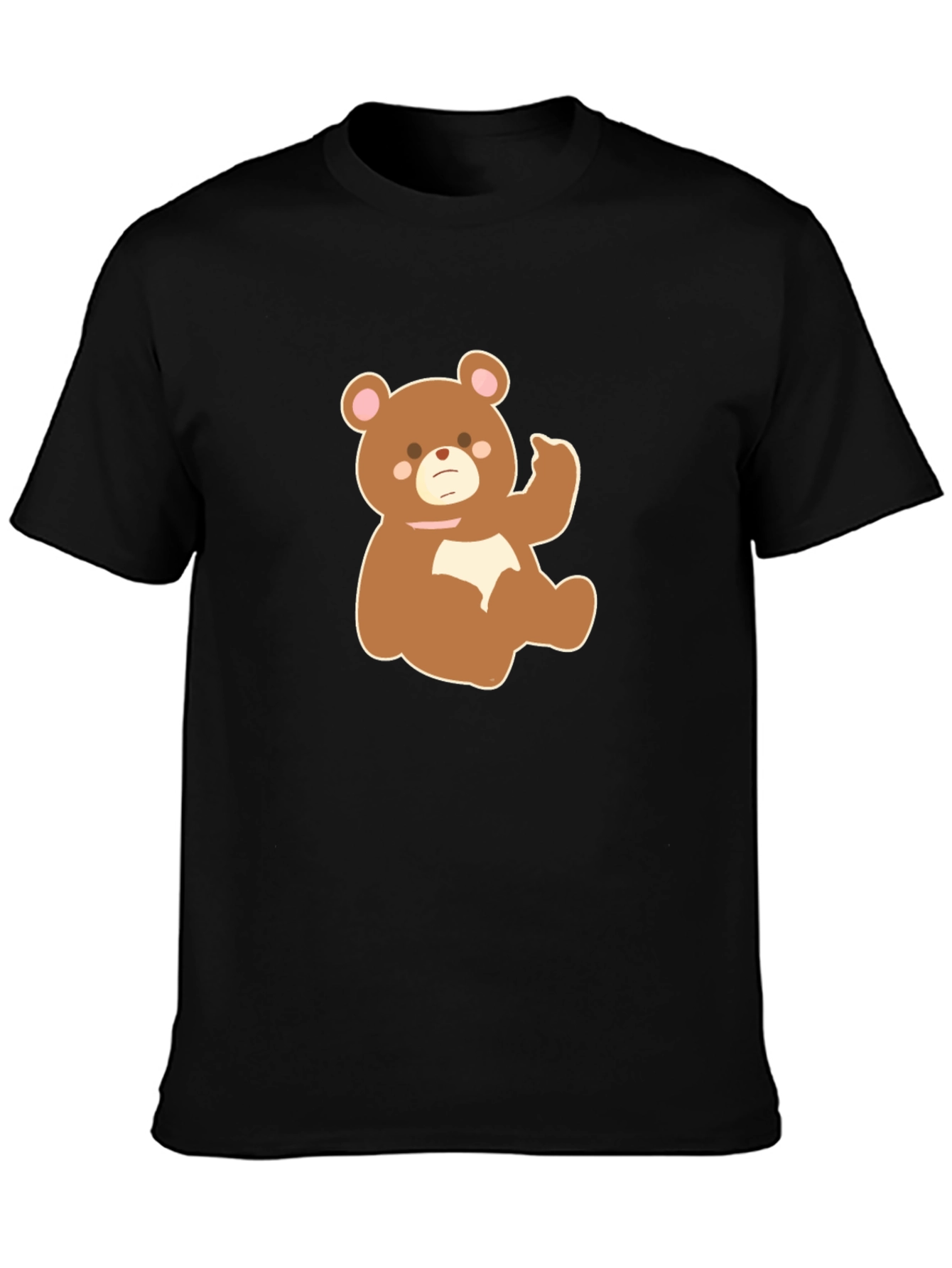 Cute Cartoon Bear Graphic Tee - Black