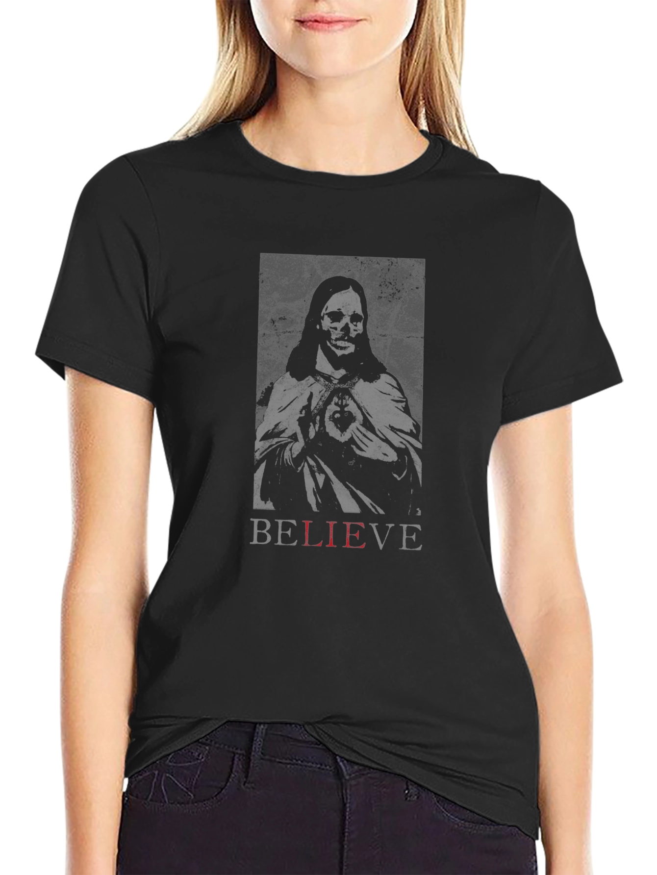 Believe Graphic Tee - Edgy Skeleton Design