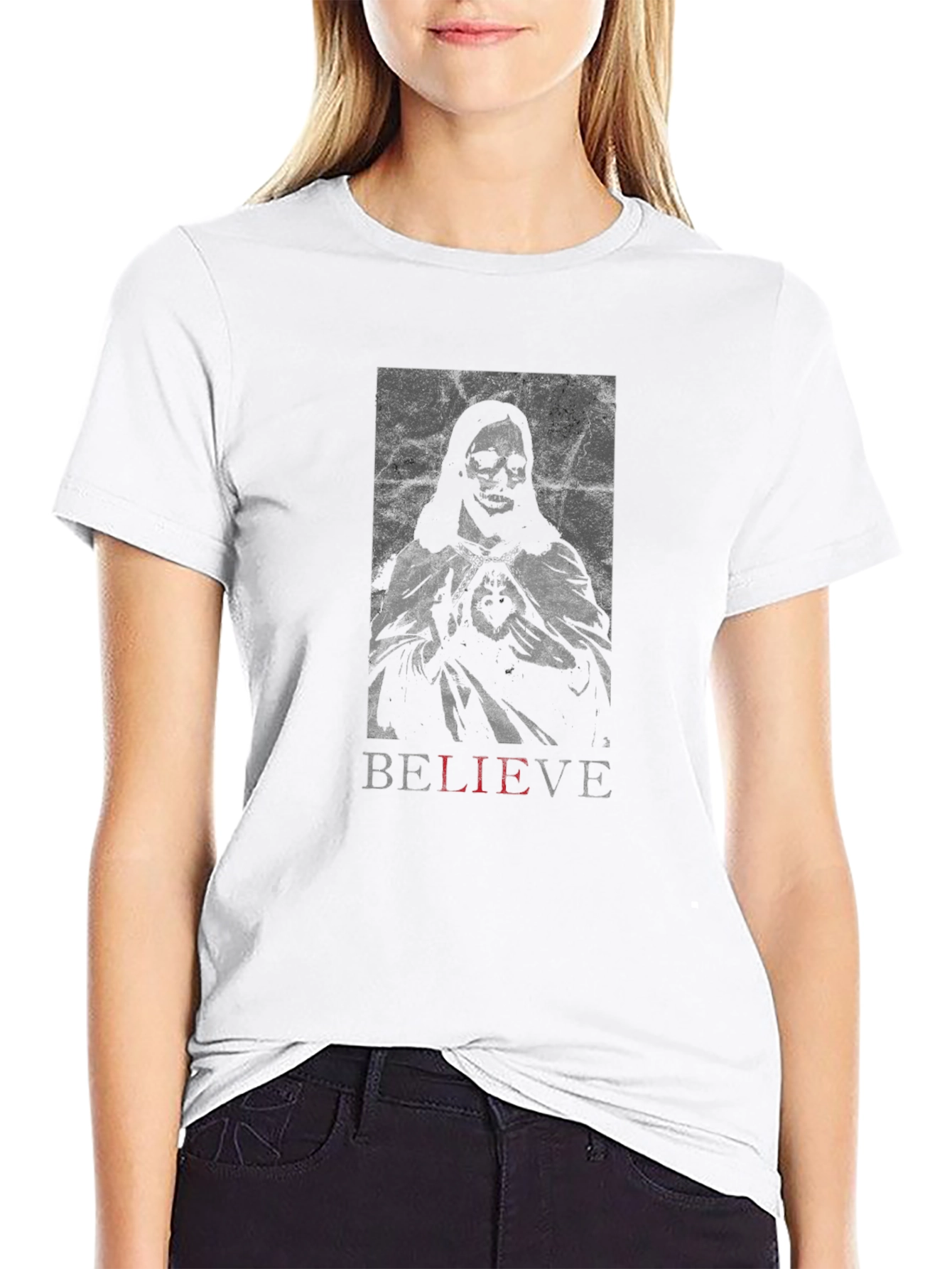 Believe Graphic Tee - Edgy Skeleton Design