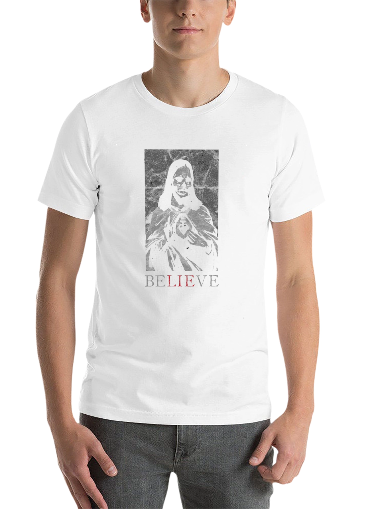 Believe Graphic Tee - Edgy Skeleton Design