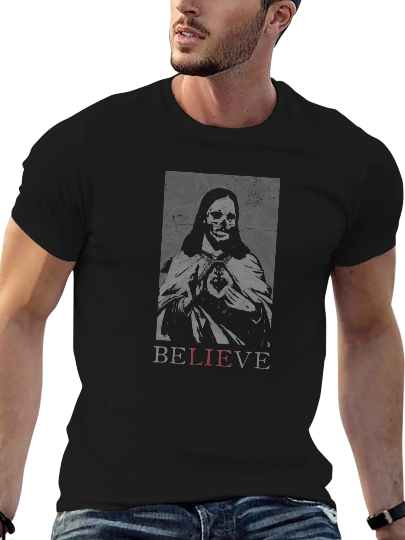 Believe Graphic Tee - Edgy Skeleton Design