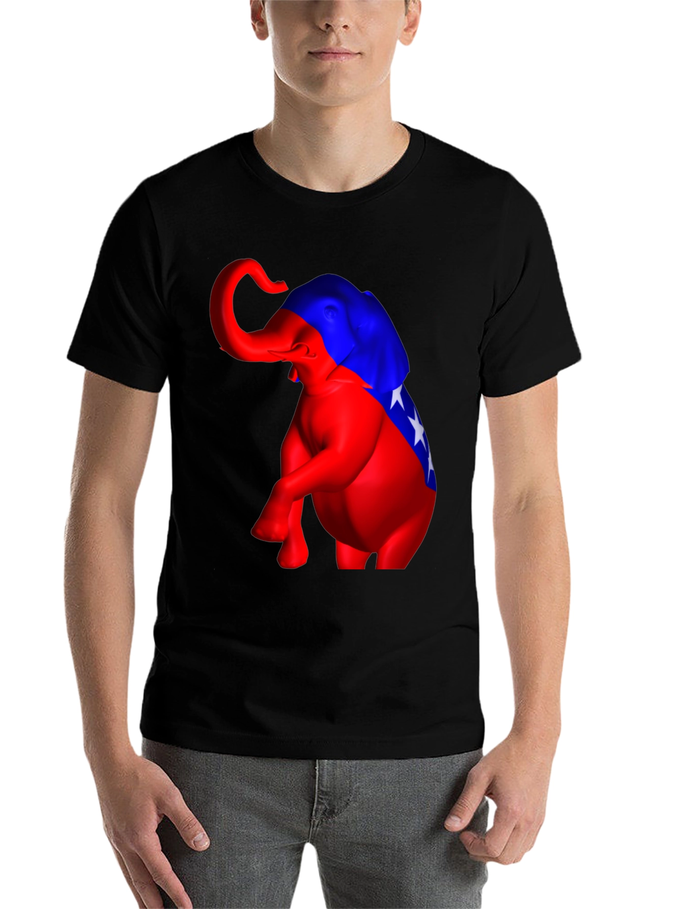Political Elephant Graphic Tee - Black Cotton Blend