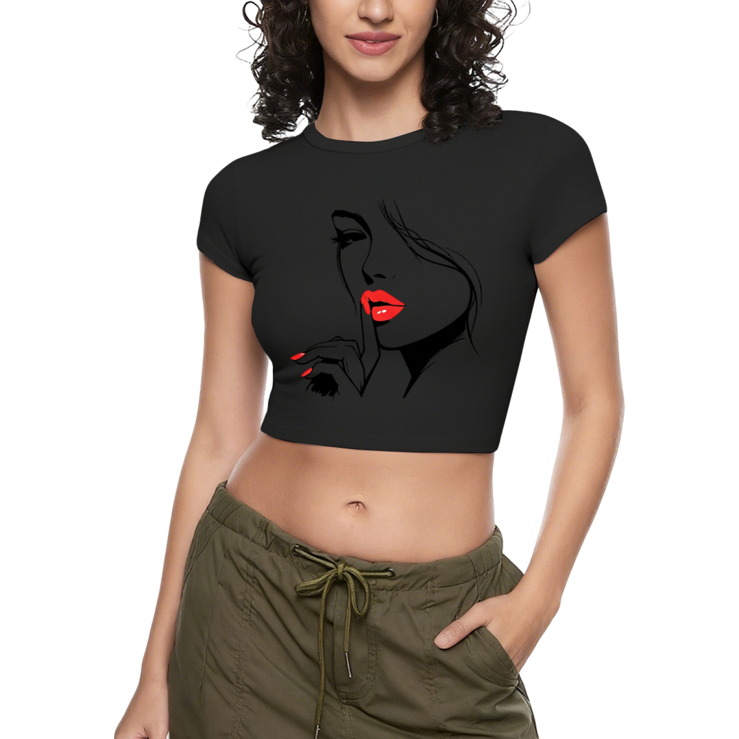 Cute Angel & Devil Sketch White Slim Crop Tee