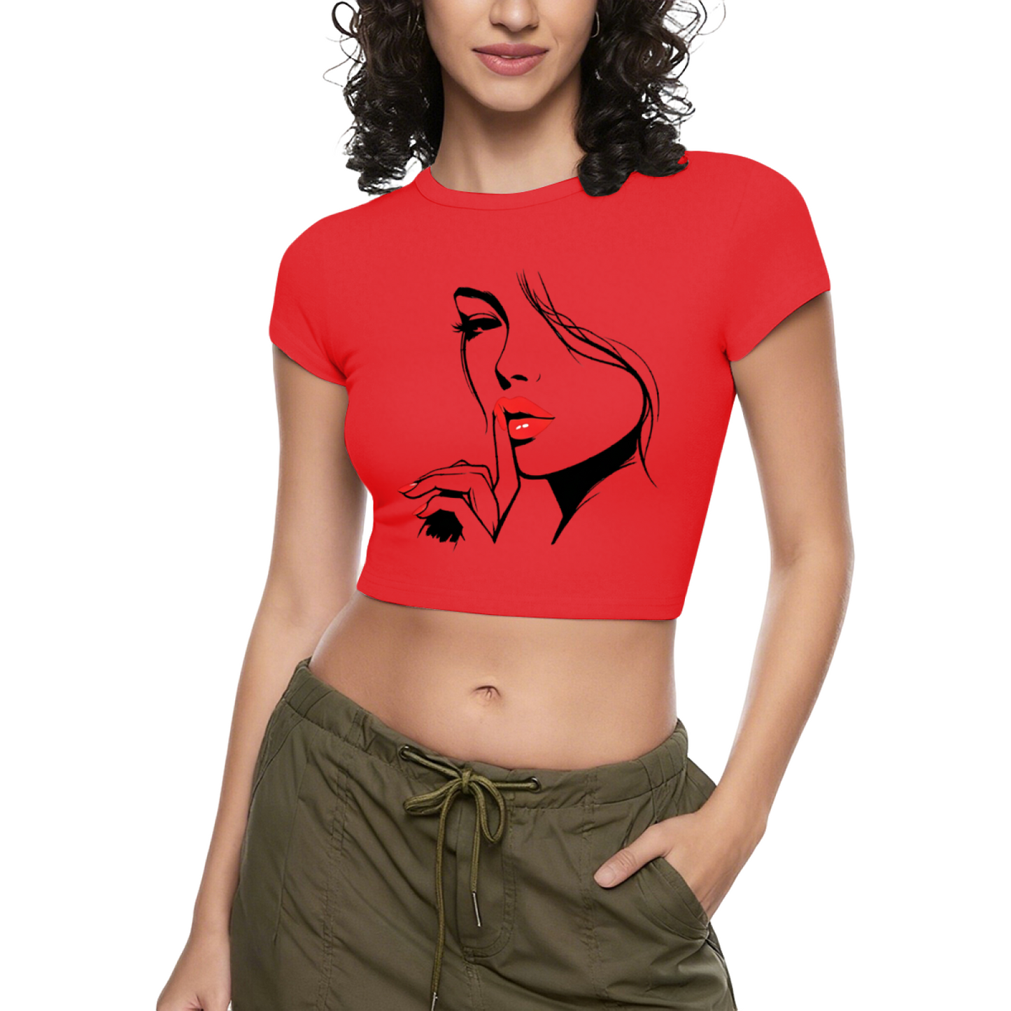 Cute Angel & Devil Sketch White Slim Crop Tee