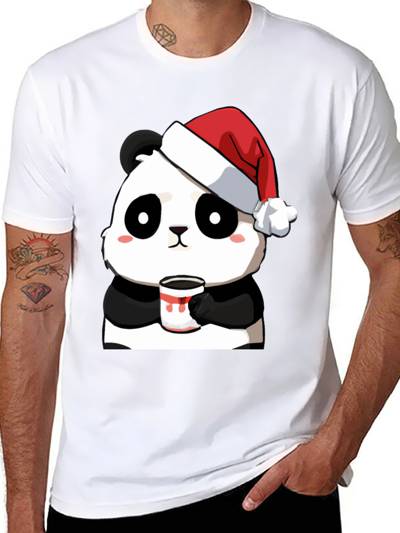Cute Panda Santa Hat Coffee Mug Graphic T-Shirt