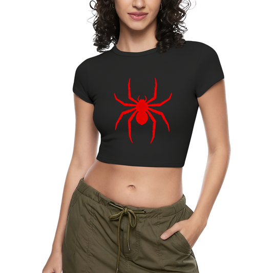 Red Spider Gothic Punk Black Crop Top ¨C Dark Aesthetic Slim Baby Tee