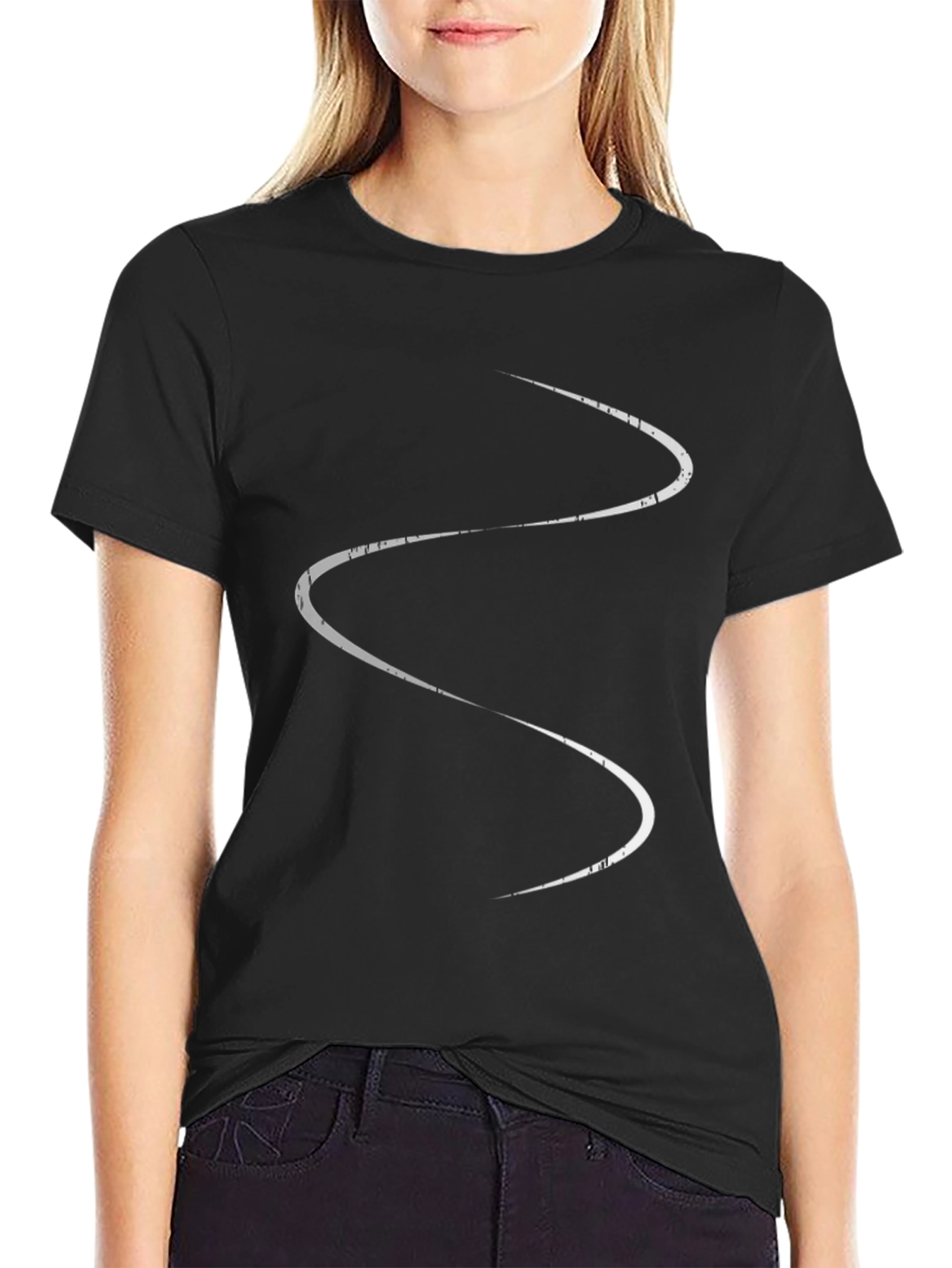 Mens Black T-Shirt with Abstract White Line Design