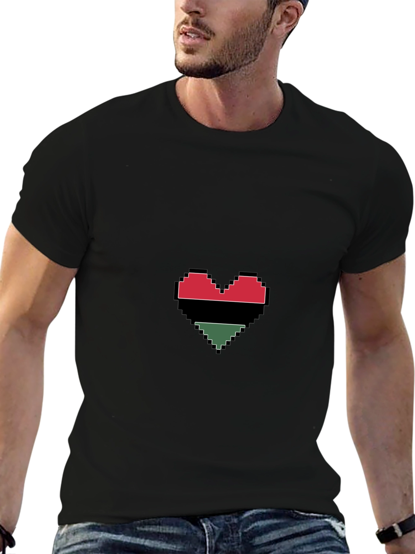 Pixel Heart Graphic Tee - Black Cotton Blend