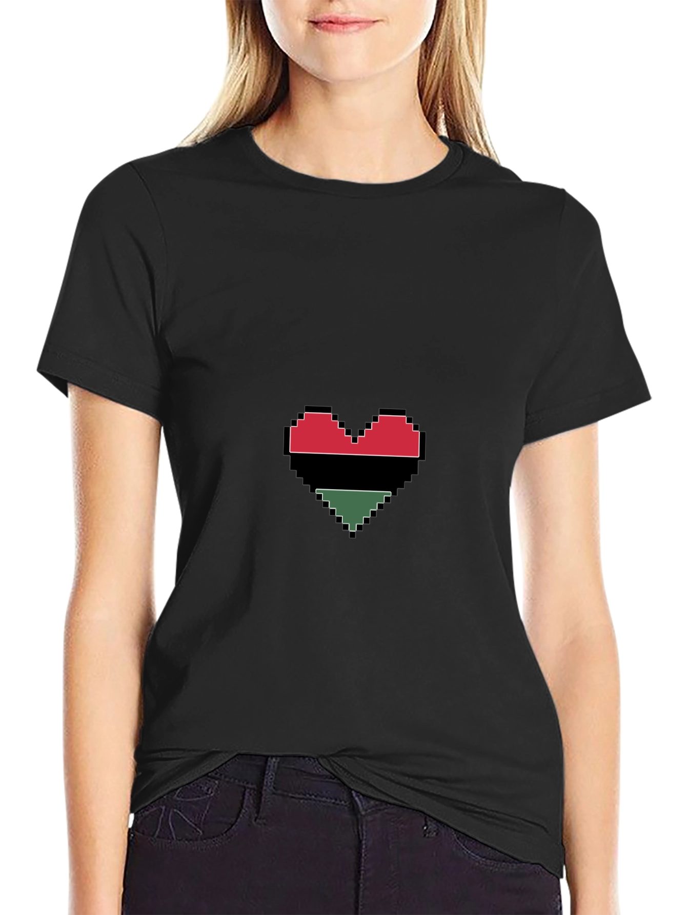 Pixel Heart Graphic Tee - Black Cotton Blend