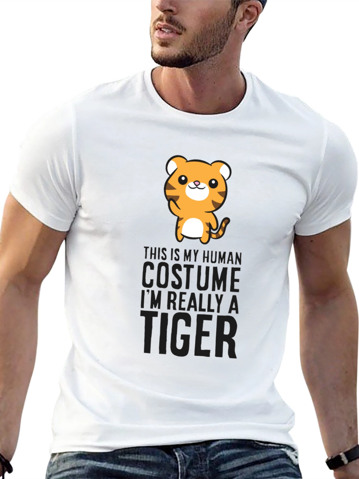 Human Costume Tiger Graphic Tee Shirt