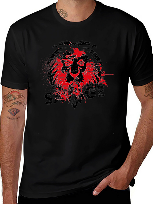 Savage Lion Graphic Print Black T-Shirt