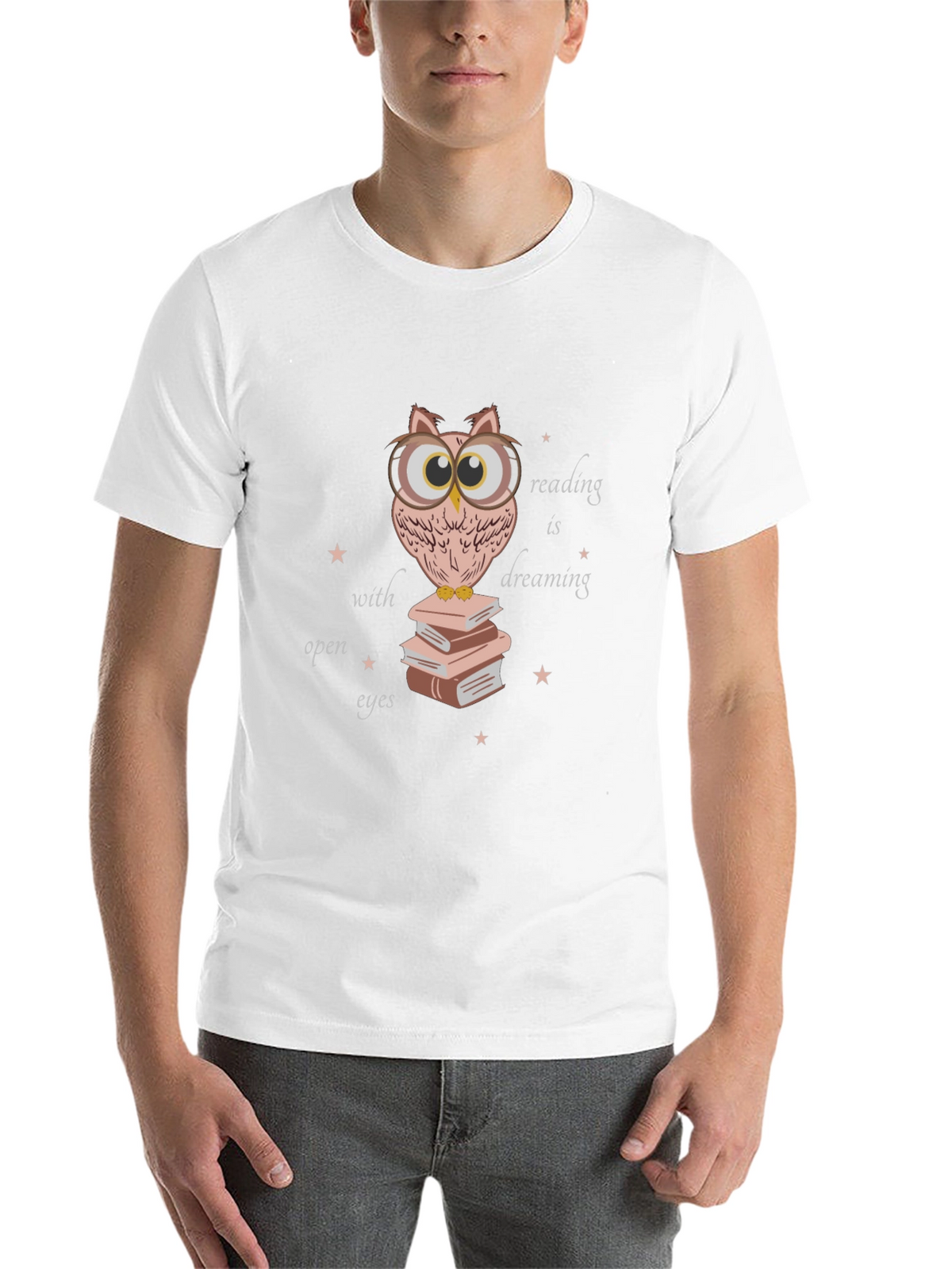 Owl Reading Book T-Shirt - Dreamy Open Eyes Design