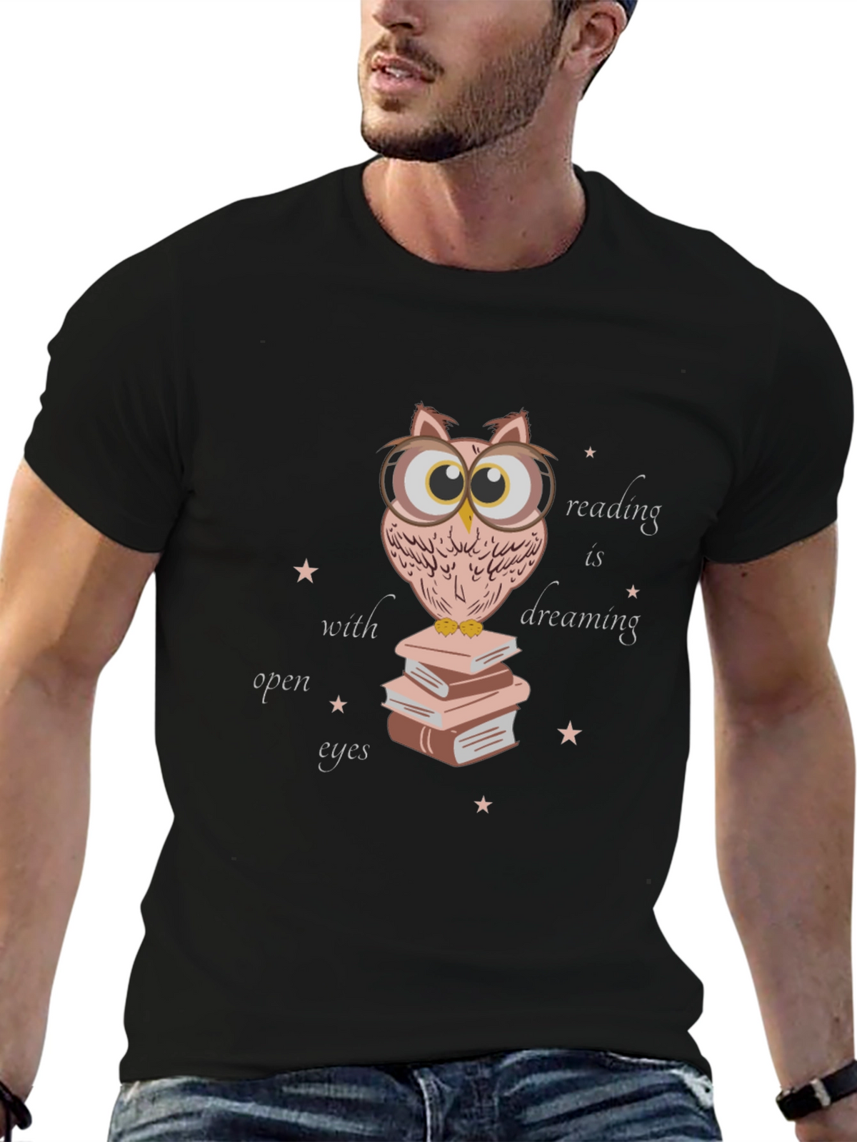 Owl Reading Book T-Shirt - Dreamy Open Eyes Design