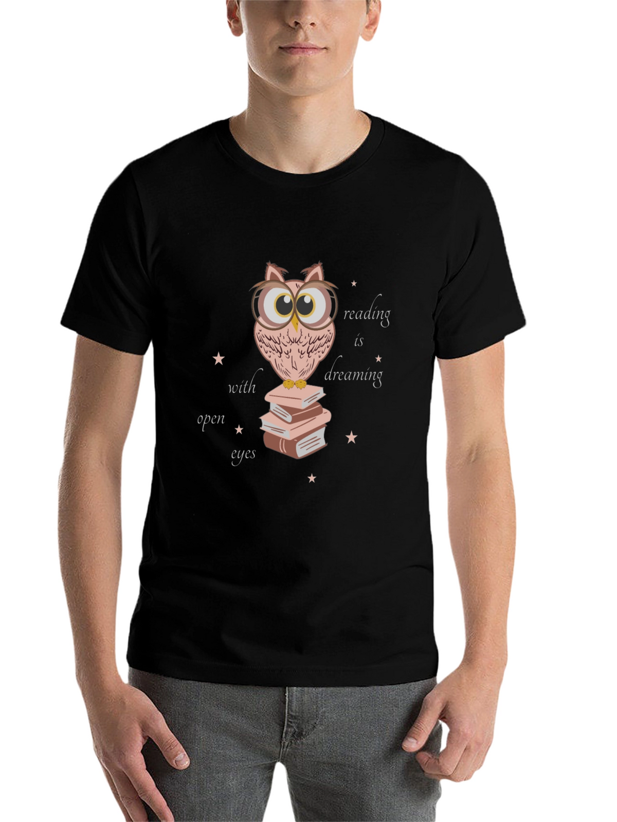 Owl Reading Book T-Shirt - Dreamy Open Eyes Design