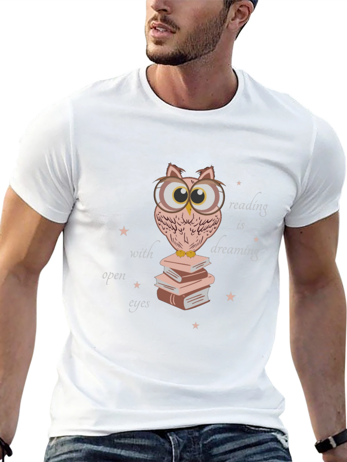 Owl Reading Book T-Shirt - Dreamy Open Eyes Design