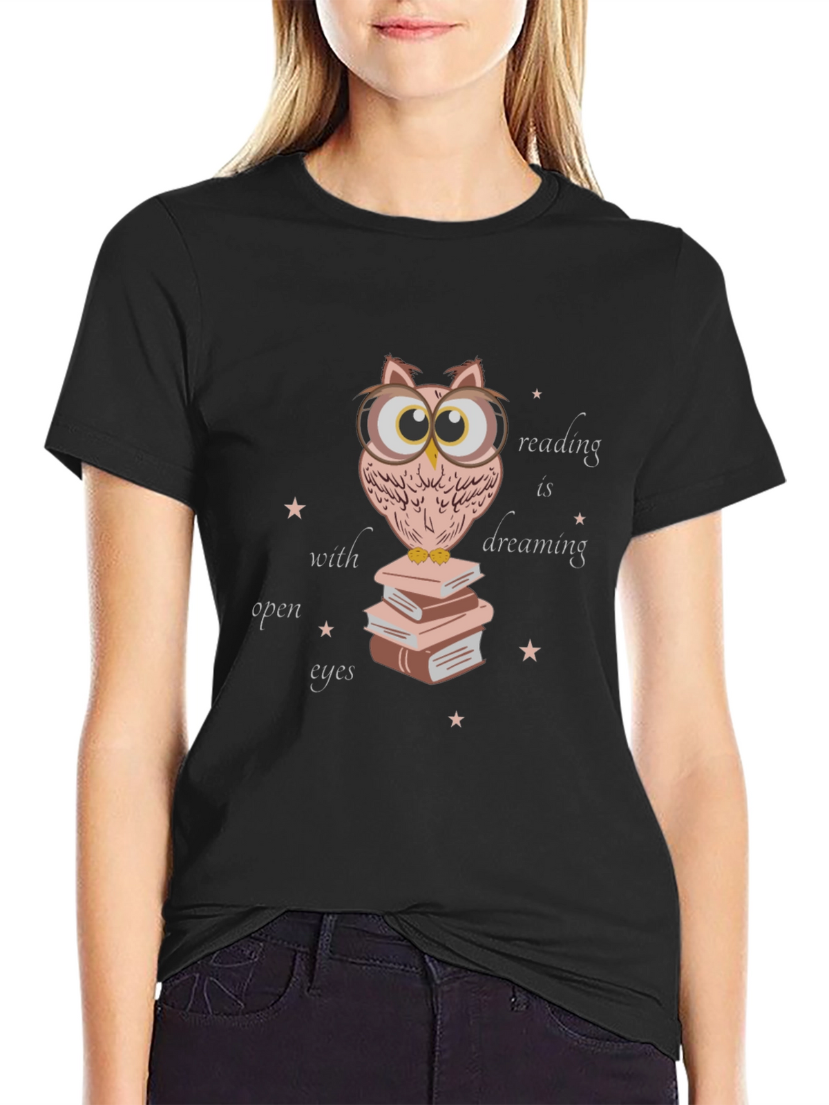 Owl Reading Book T-Shirt - Dreamy Open Eyes Design