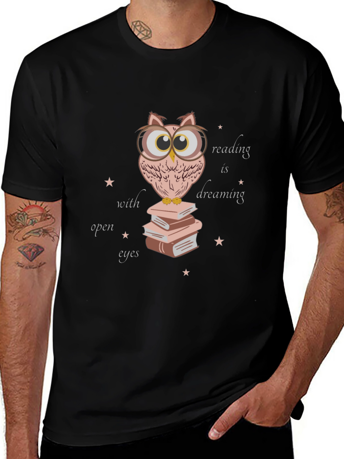 Owl Reading Book T-Shirt - Dreamy Open Eyes Design
