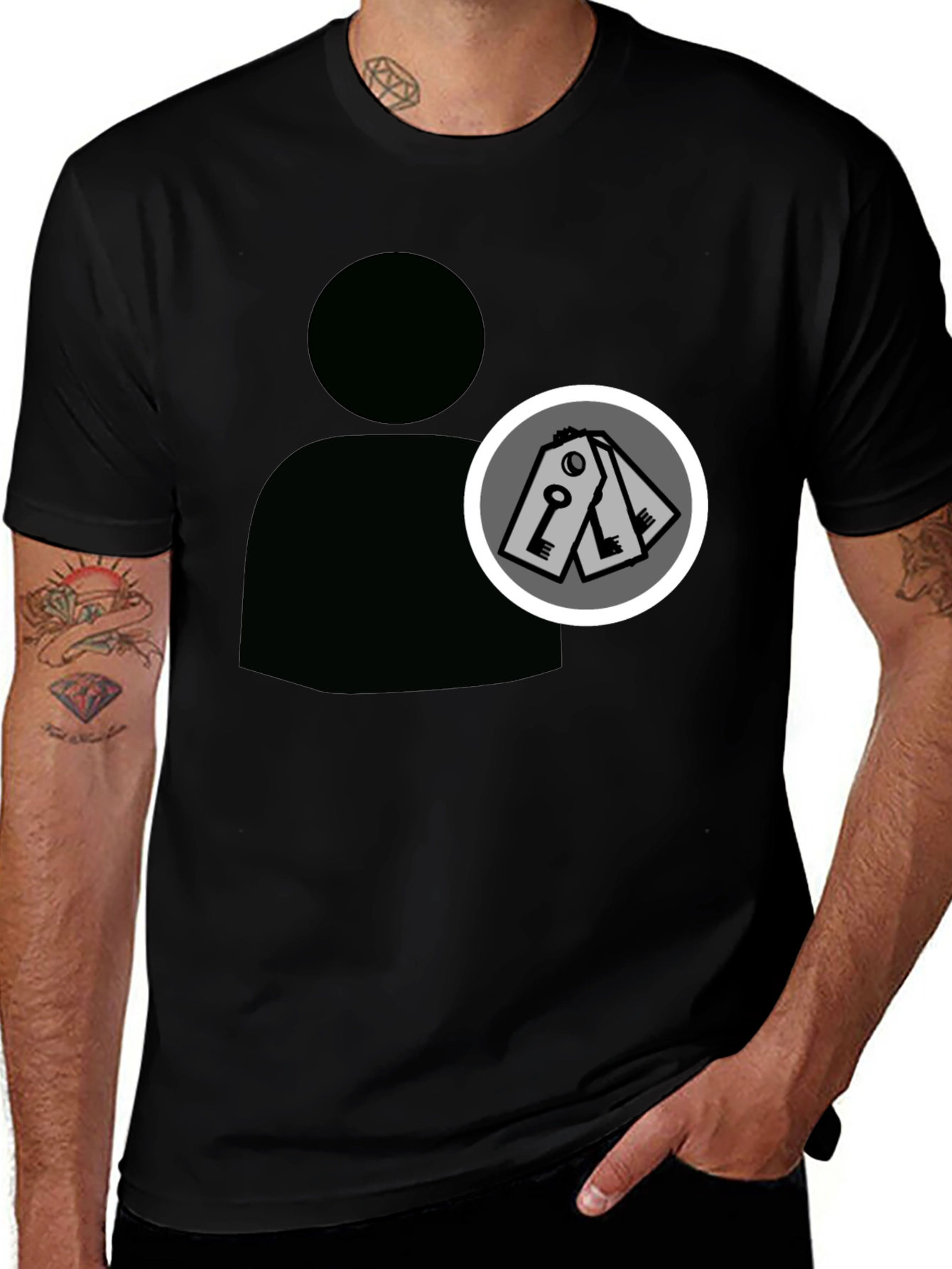 Abstract Keys Graphic Print Black T-Shirt