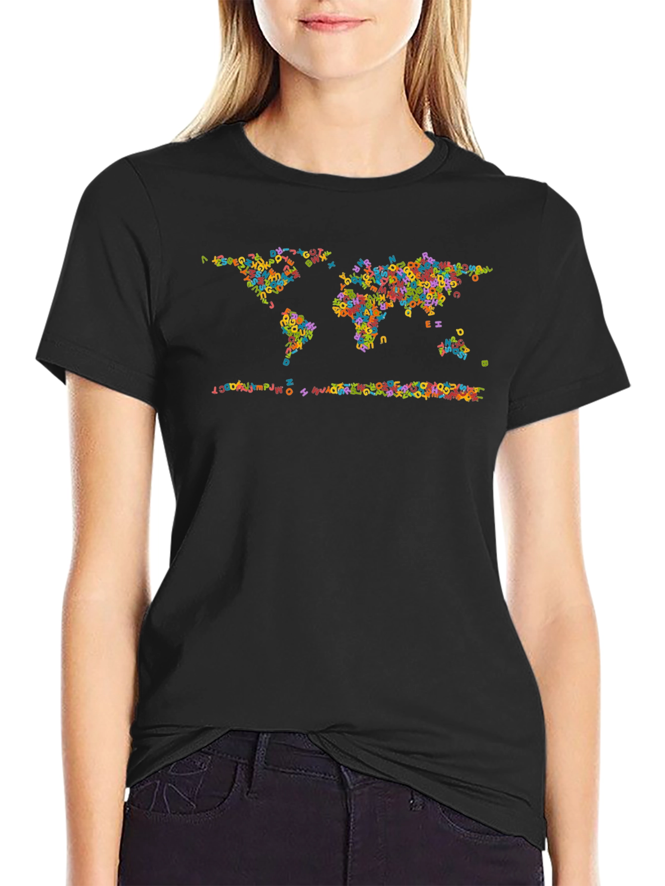 Alphabet World Map Graphic Tee - Black