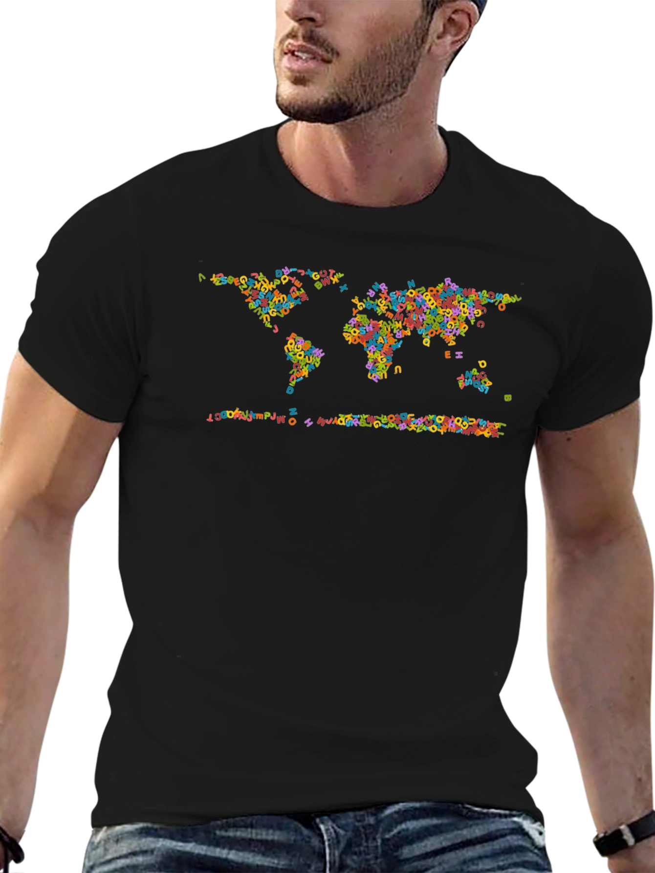 Alphabet World Map Graphic Tee - Black