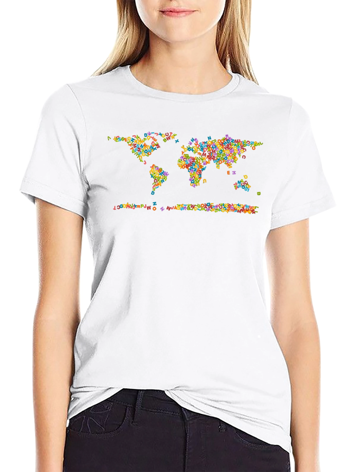 Alphabet World Map Graphic Tee - Black