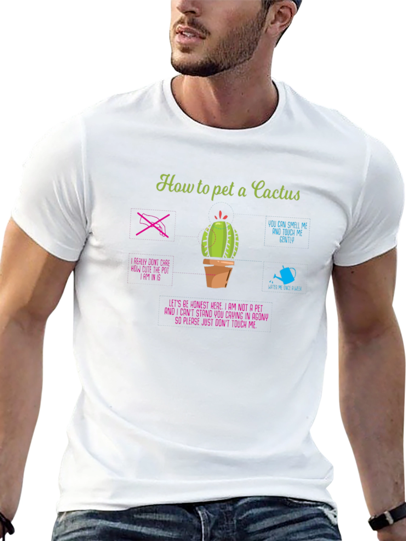 Humorous How to Pet a Cactus Graphic T-Shirt