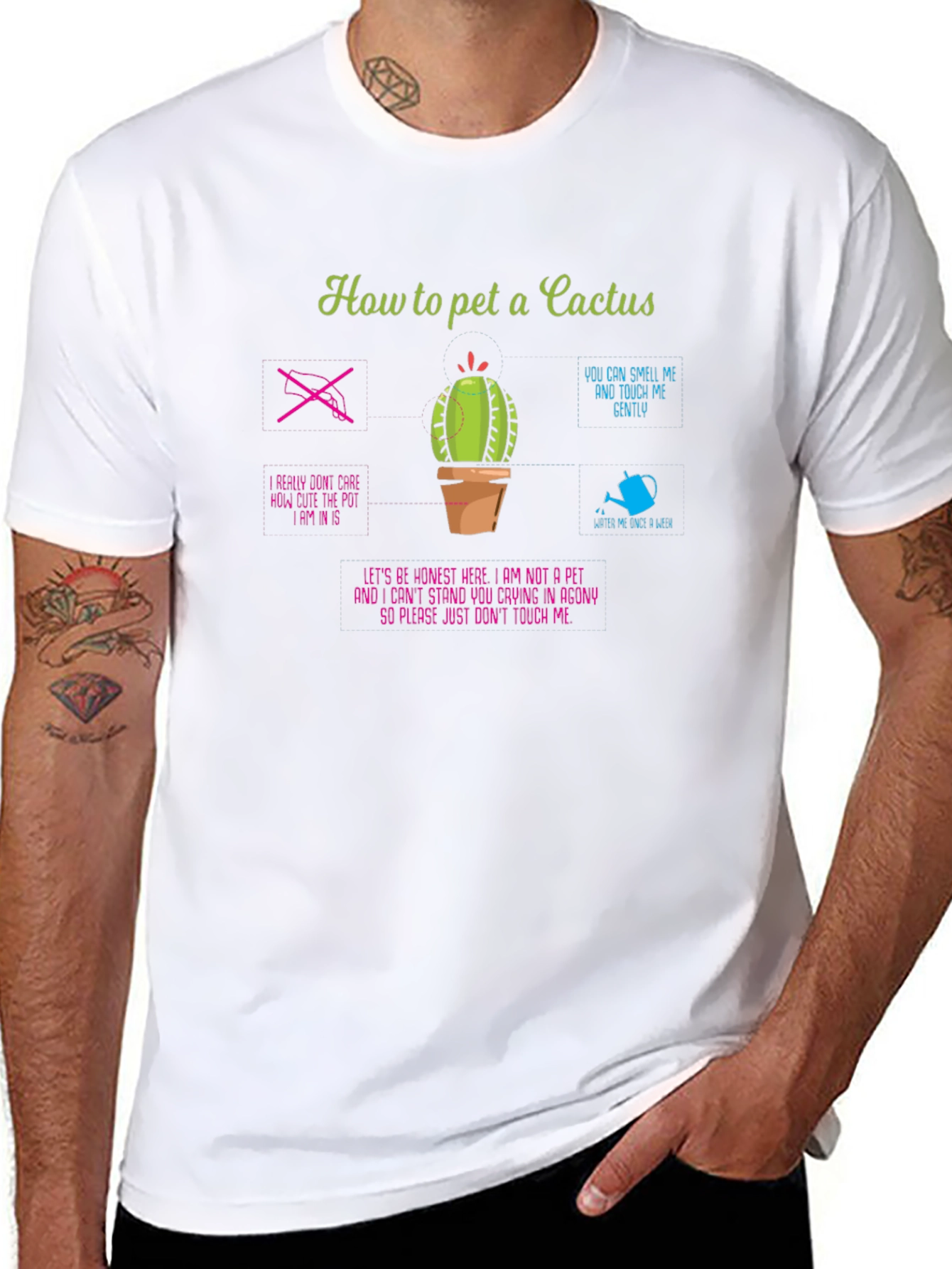Humorous How to Pet a Cactus Graphic T-Shirt