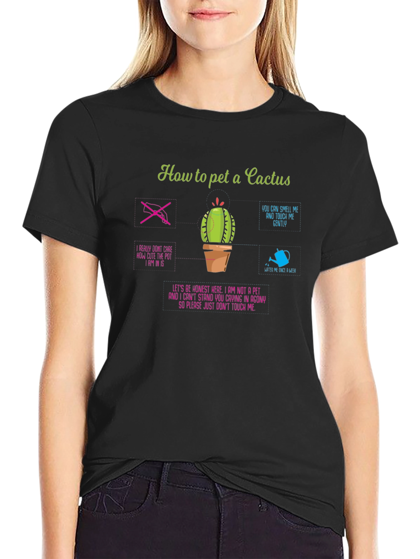 Humorous How to Pet a Cactus Graphic T-Shirt