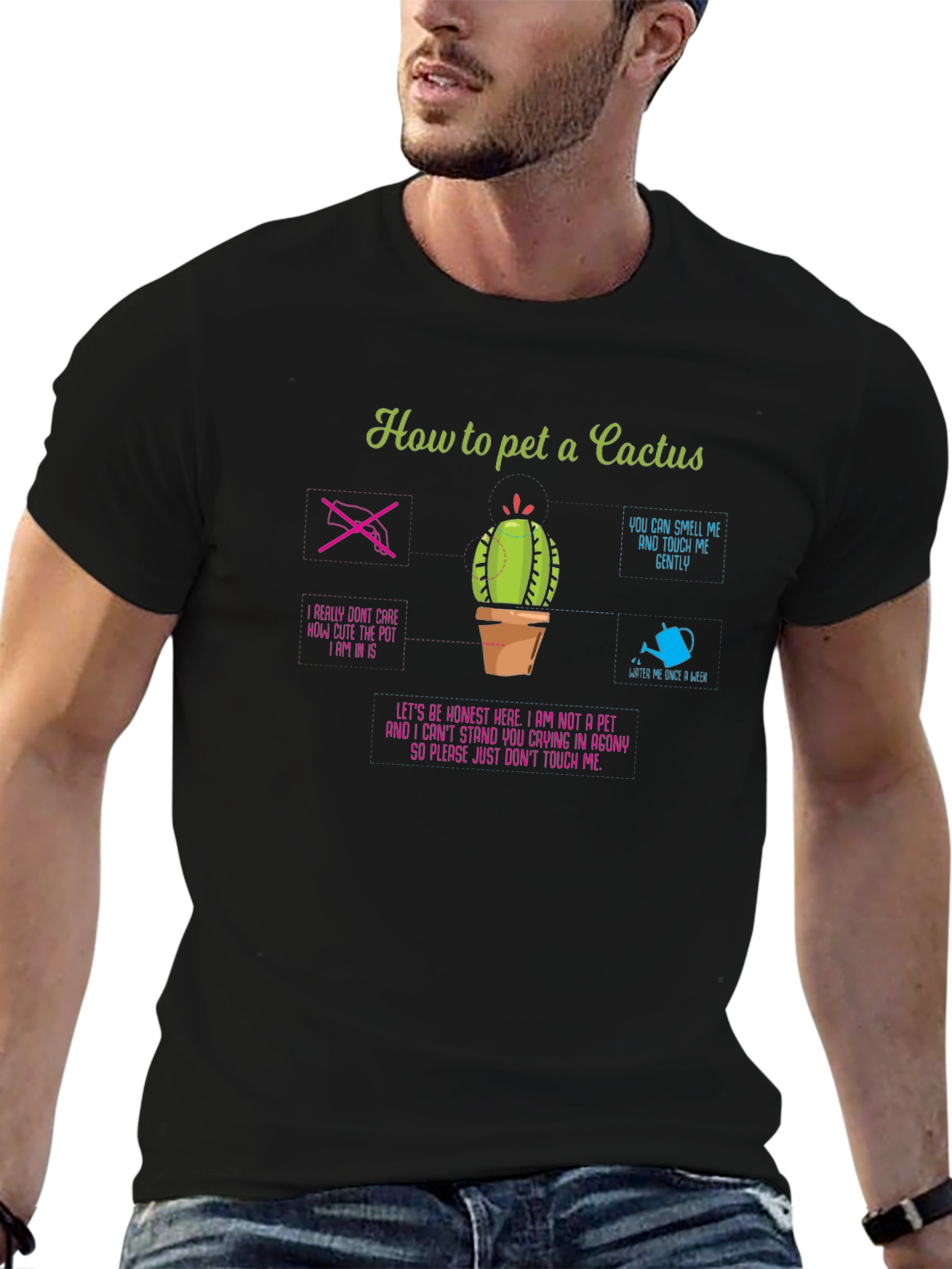 Humorous How to Pet a Cactus Graphic T-Shirt