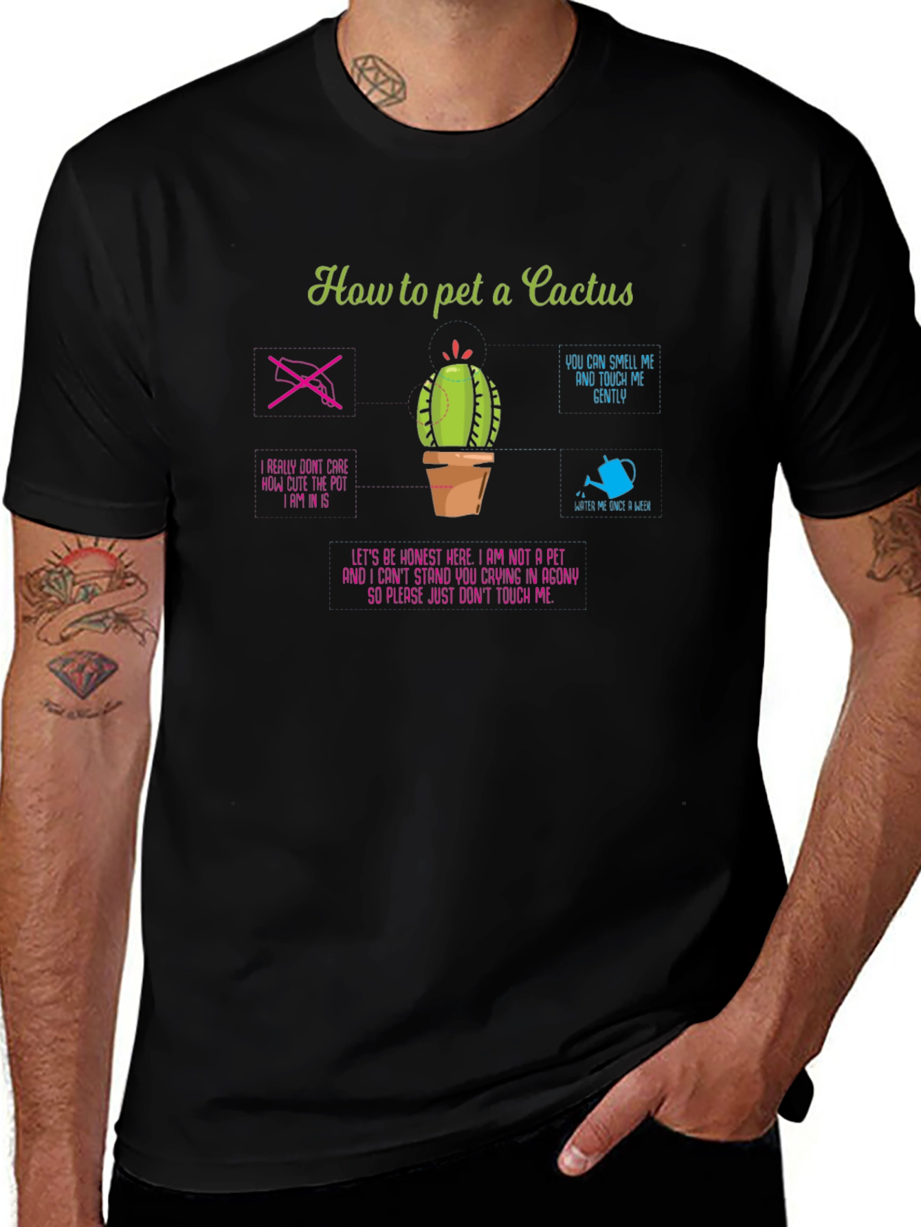 Humorous How to Pet a Cactus Graphic T-Shirt
