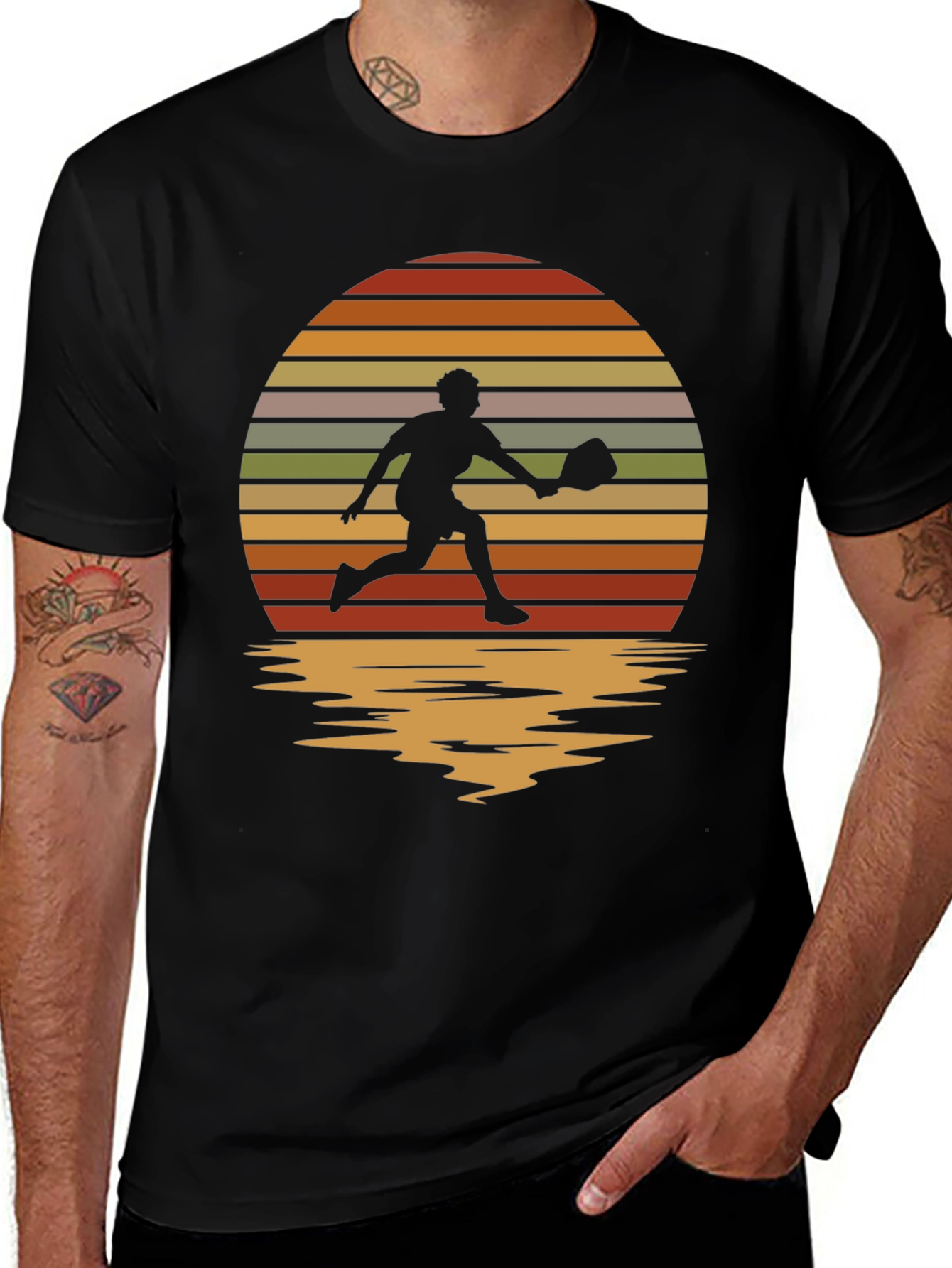 Retro Sunset Pickleball Player Graphic T-Shirt