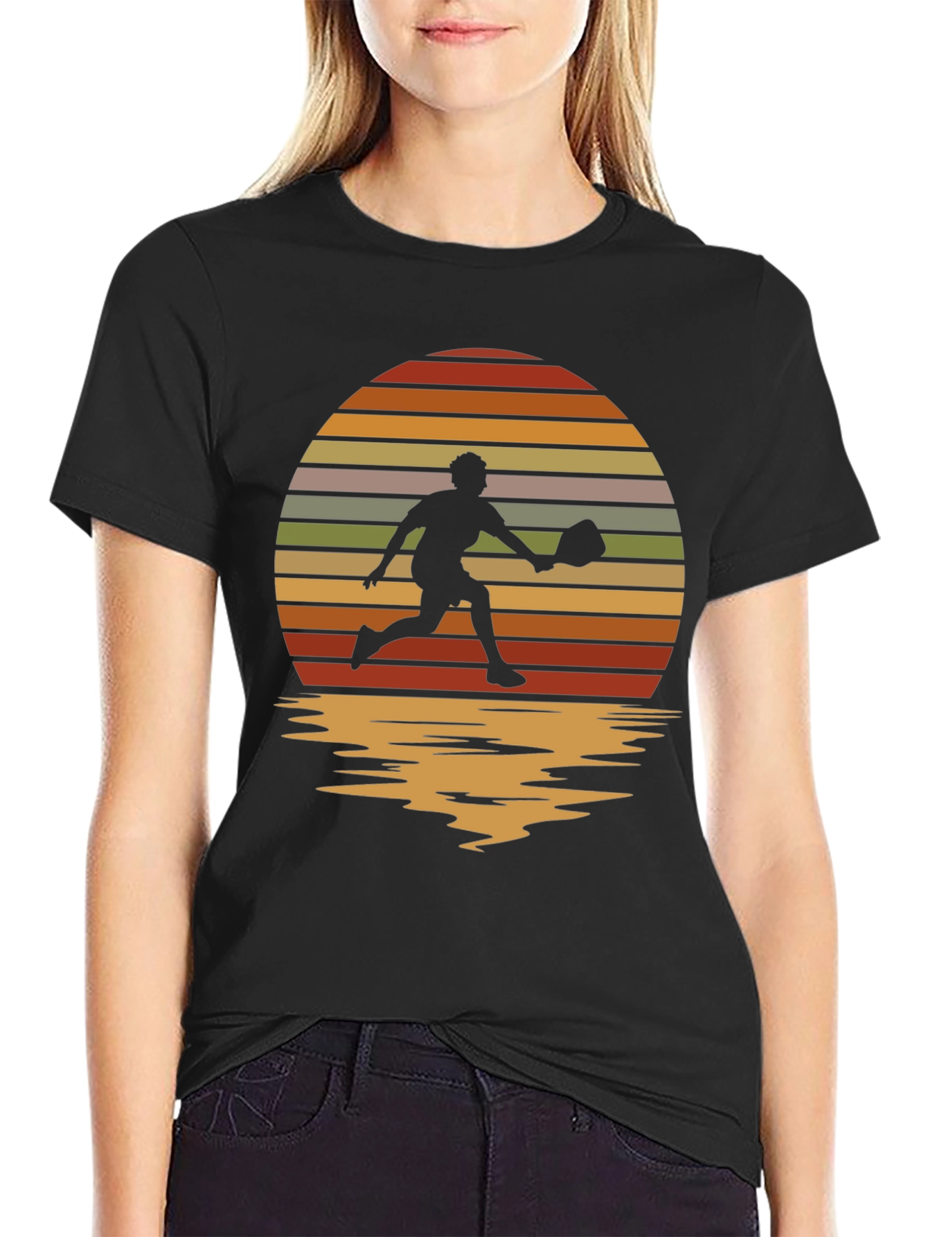 Retro Sunset Pickleball Player Graphic T-Shirt