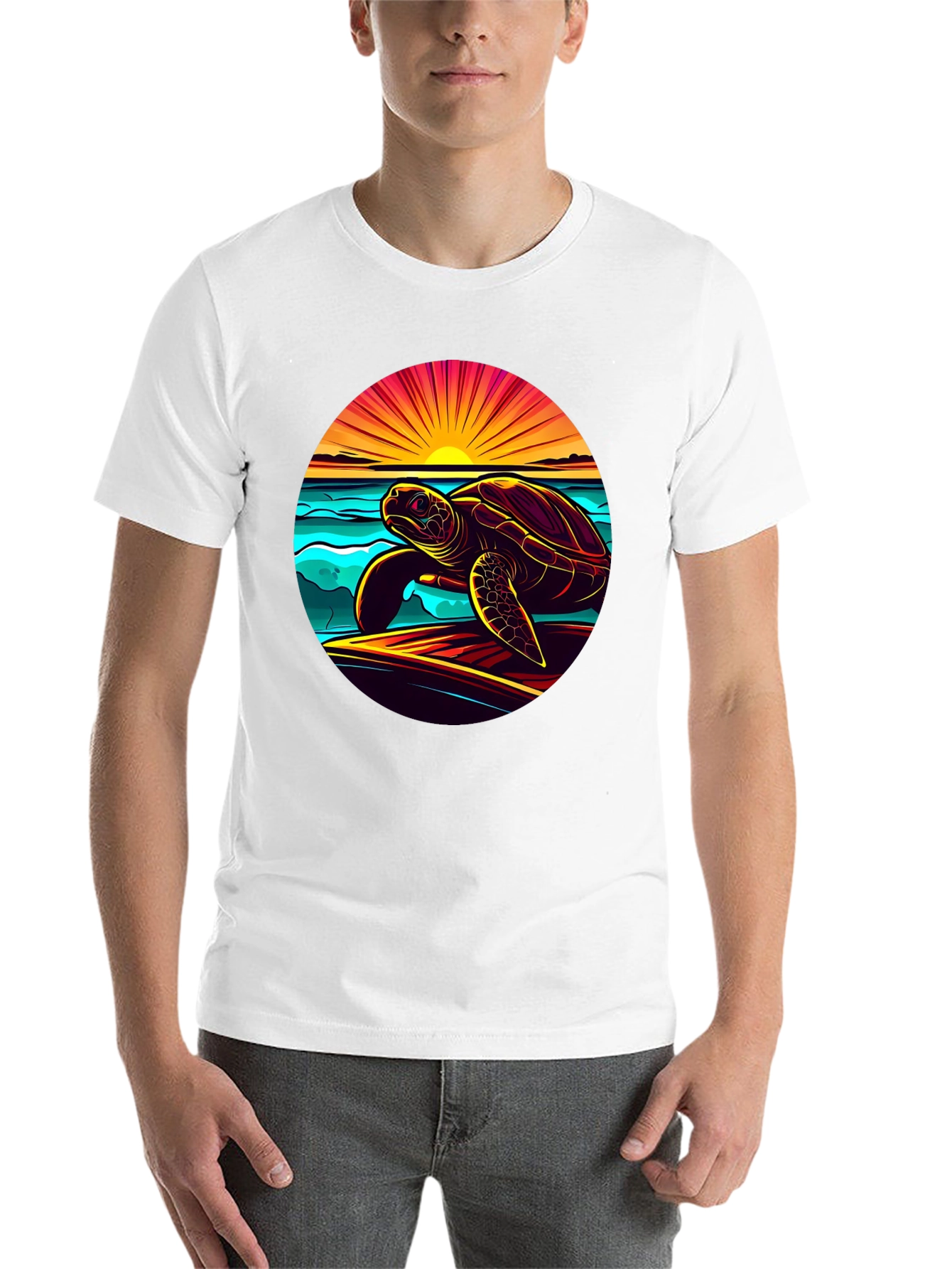 Sunset Turtle Graphic Tee - Beach Style