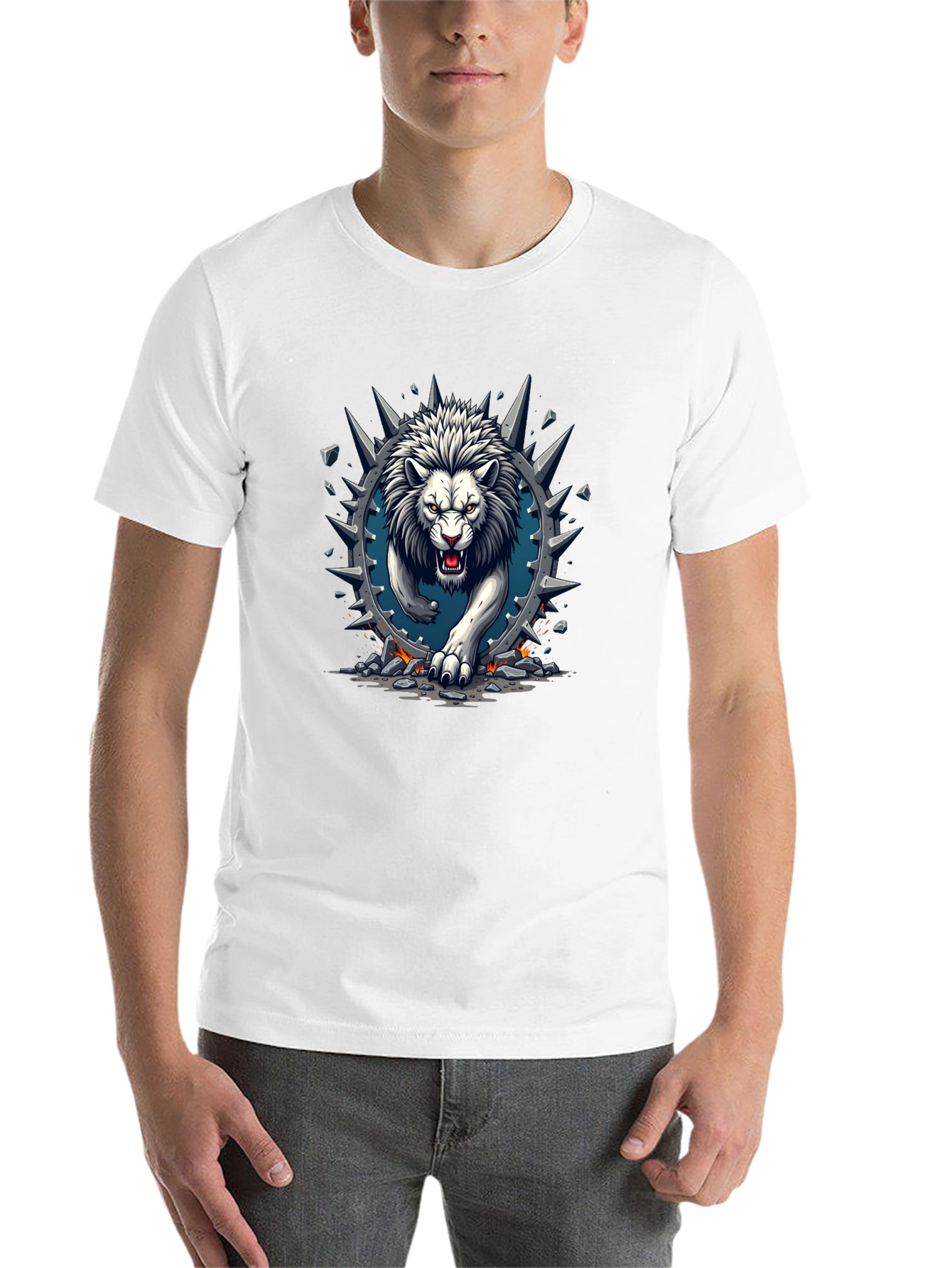 Lion Graphic Print Crew Neck Tee
