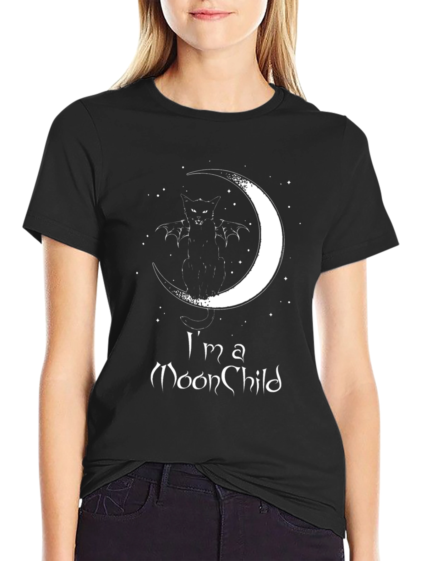 Moon Child Graphic T-Shirt - Black Cotton Tee