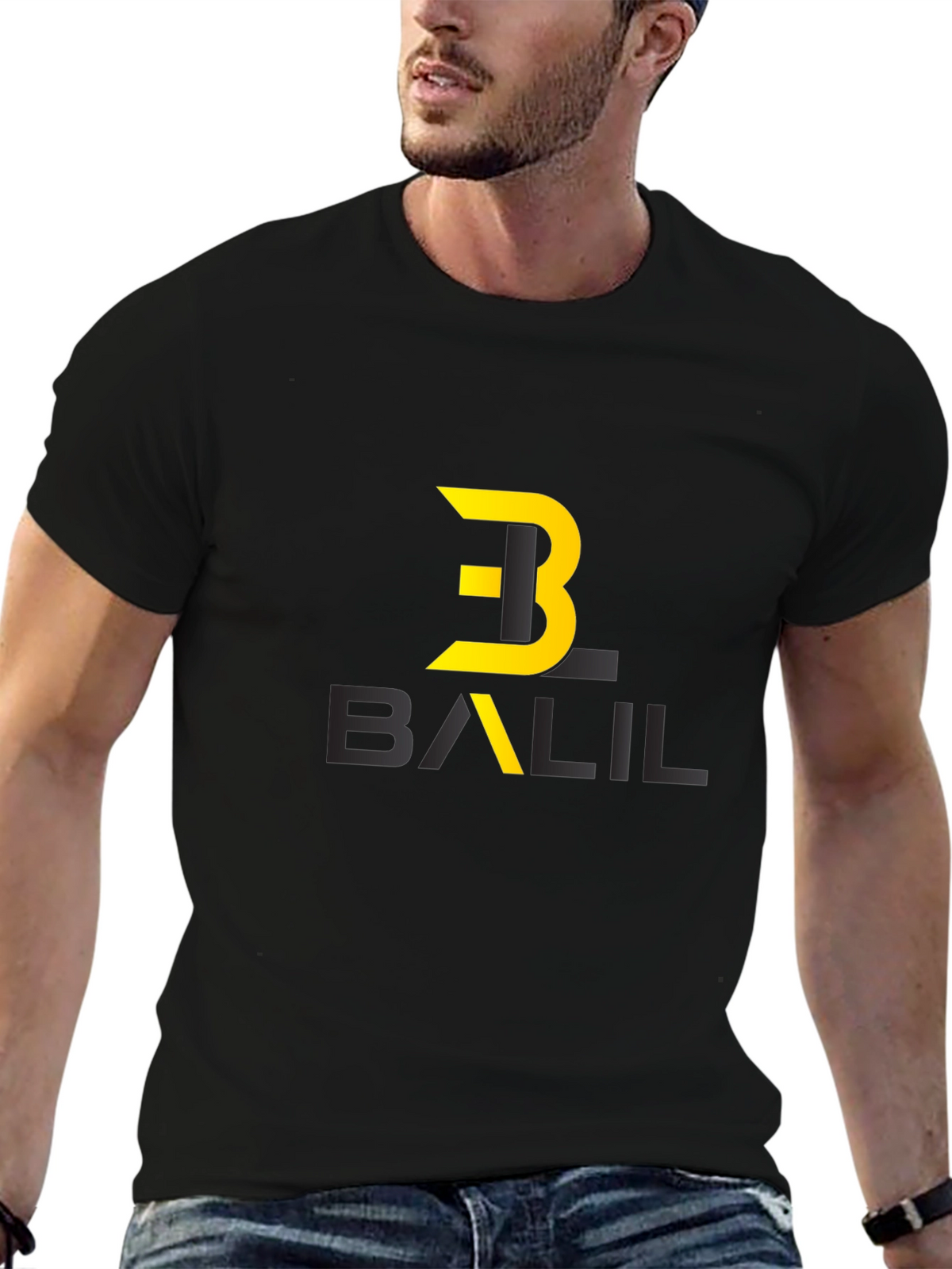 Stylish Black Graphic Tee with Modern Logo