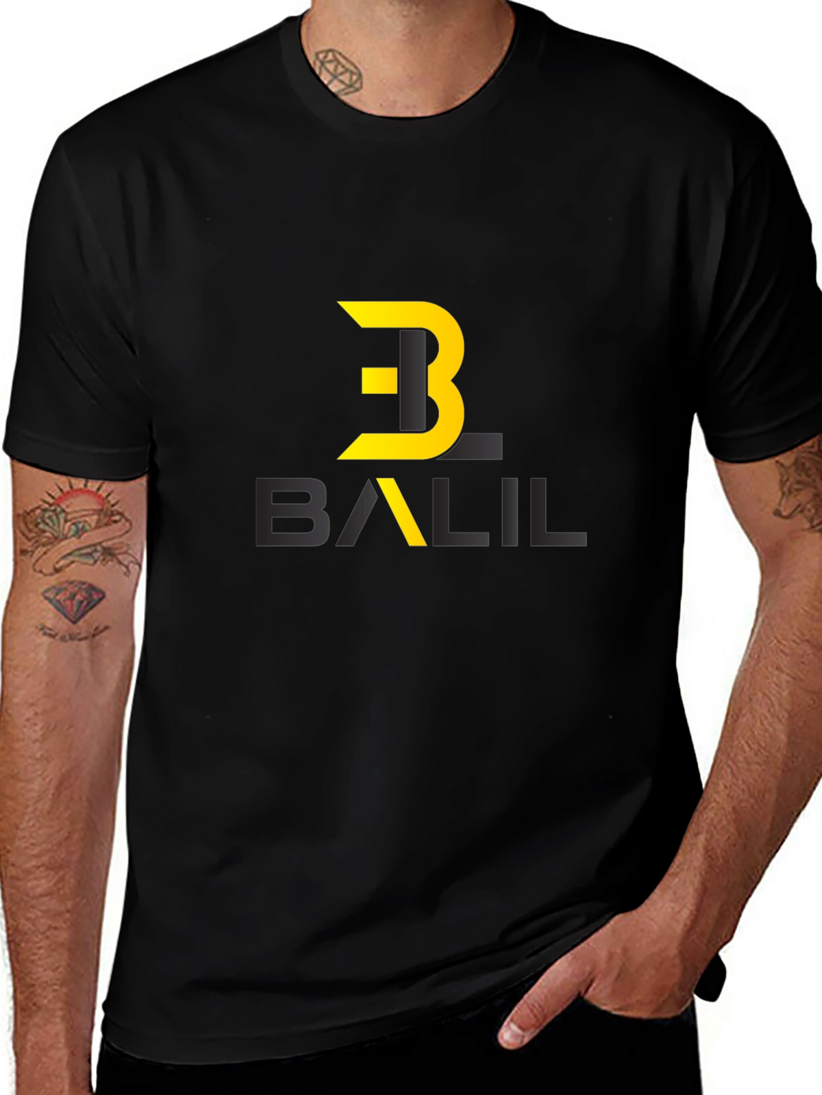 Stylish Black Graphic Tee with Modern Logo