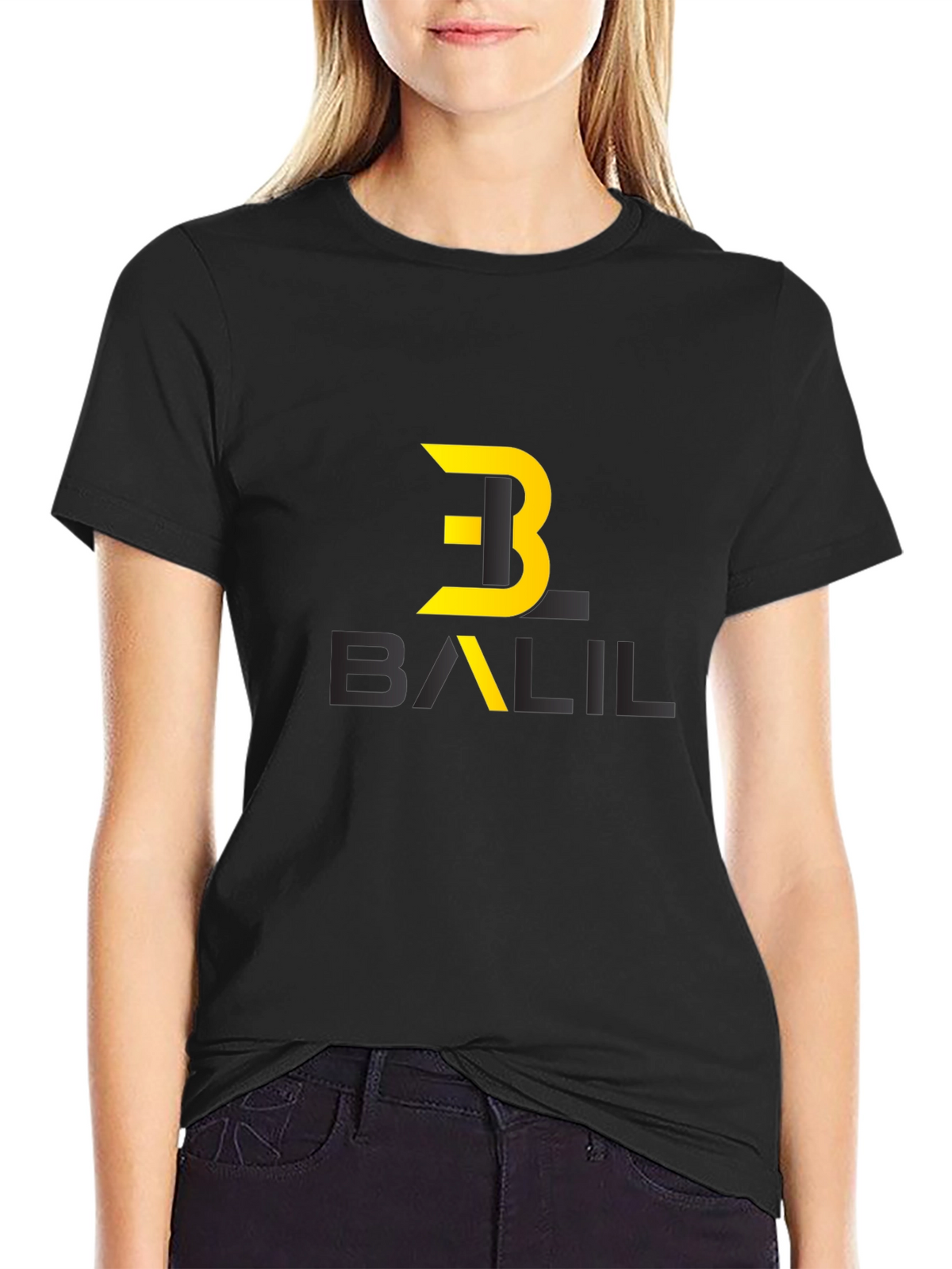 Stylish Black Graphic Tee with Modern Logo