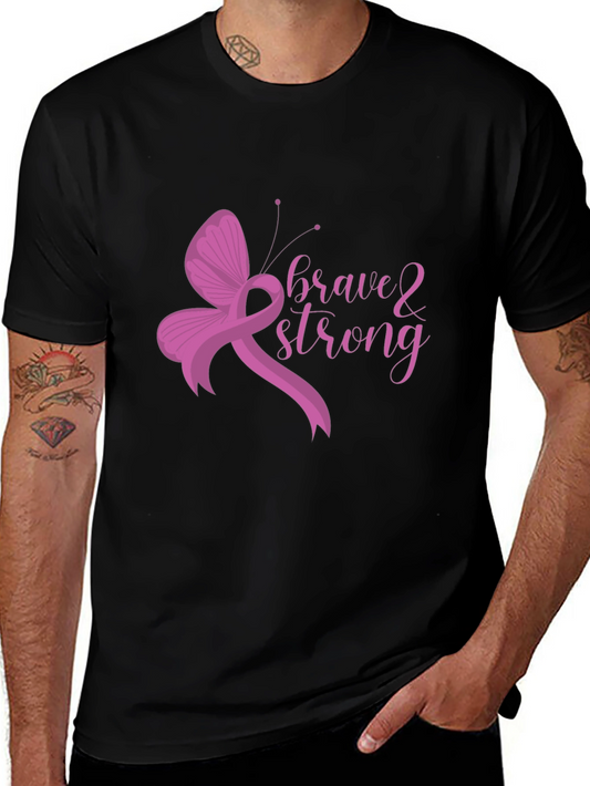 Brave & Strong Ribbon Butterfly Black T-Shirt