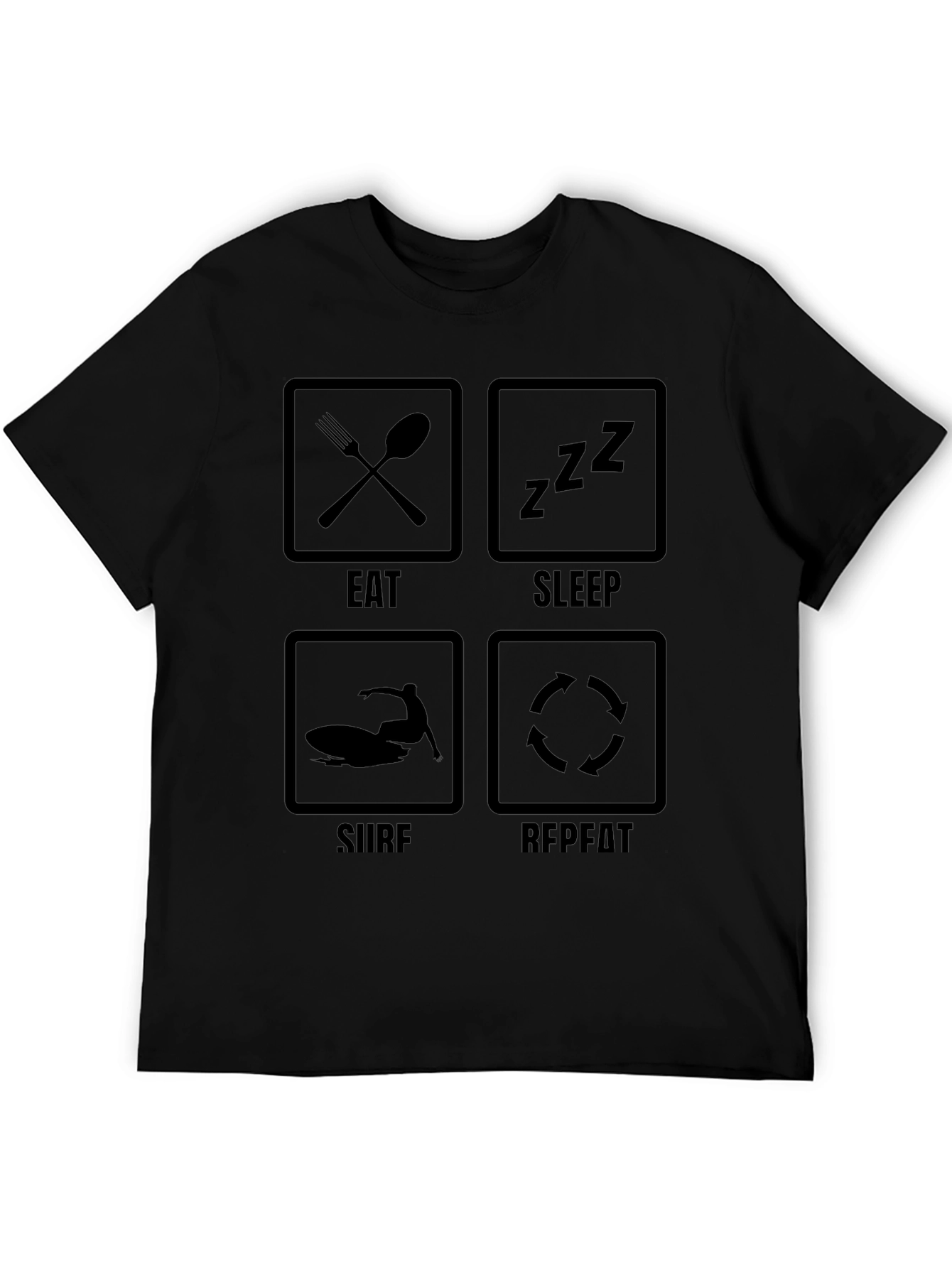 Eat Sleep Surf Repeat Graphic Tee - Black T-Shirt
