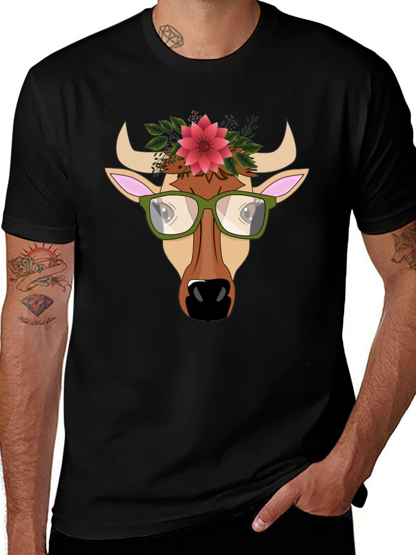 Cow with Flower Crown Graphic Tee