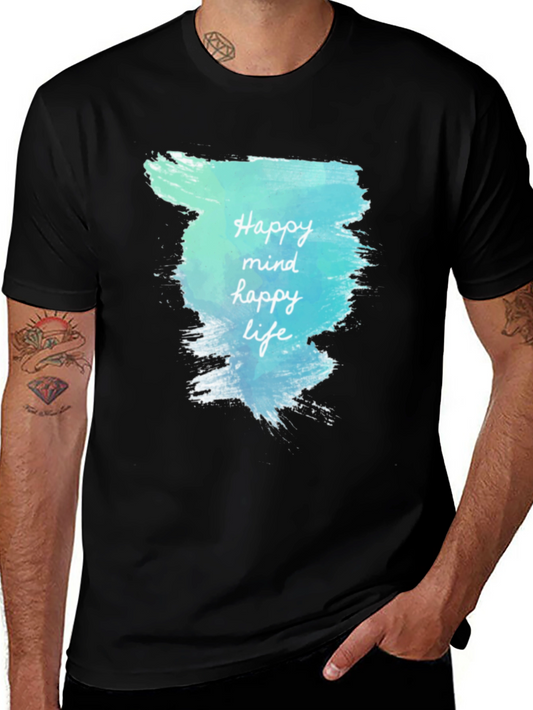Happy Mind Happy Life Graphic Tee - Black Cotton T-Shirt