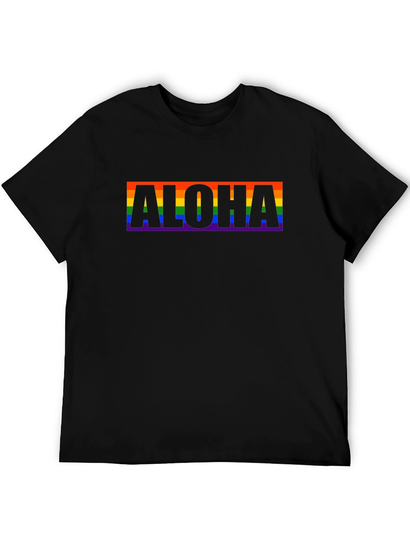 Aloha Rainbow Pride Graphic Tee - Black Cotton T-Shirt
