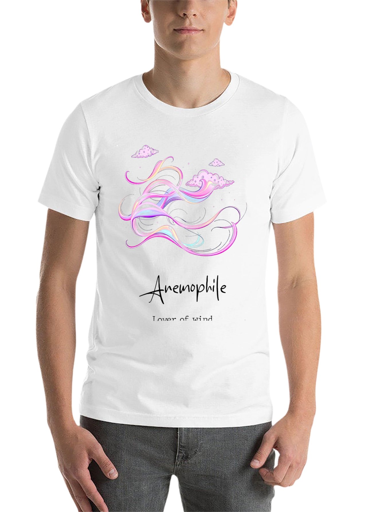 Anemophile Black T-Shirt - Whimsical Wind Design